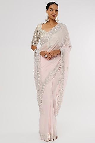 blush pink embellished saree set