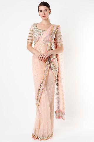 blush pink embellished saree set