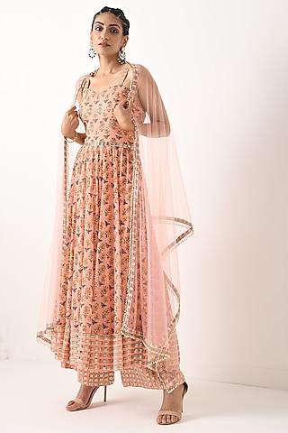 blush pink embroidered & printed anarkali set