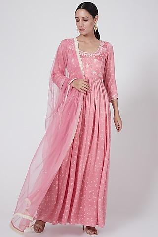 blush pink embroidered & printed anarkali set