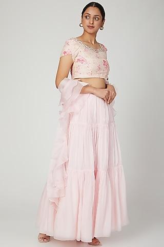 blush pink embroidered & printed lehenga set