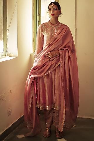 blush pink embroidered a-line kurta set