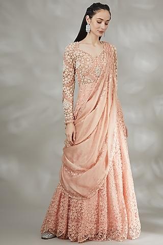 blush pink embroidered anarkali set