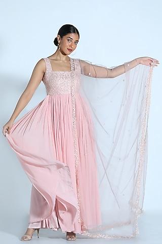 blush pink embroidered anarkali set