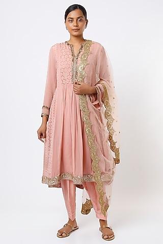 blush pink embroidered anarkali set