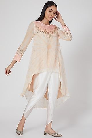 blush pink embroidered asymmetric tunic set