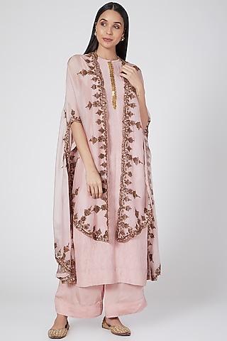 blush pink embroidered cape set