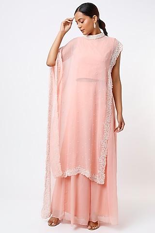 blush pink embroidered cape set