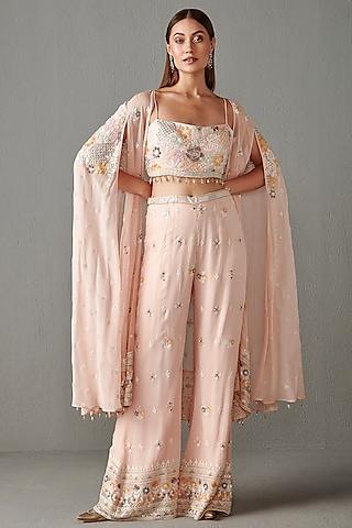 blush pink embroidered cape set