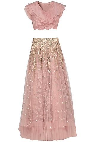 blush pink embroidered lehenga skirt with top