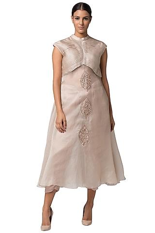 blush pink embroidered pleated long top