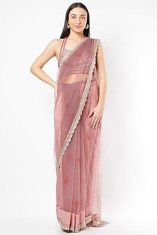 blush pink embroidered saree set