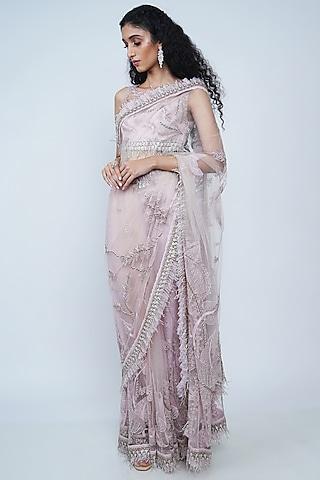 blush pink embroidered saree set