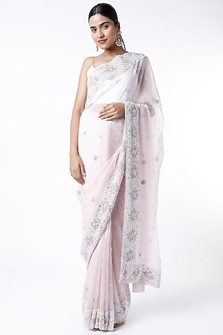 blush pink embroidered saree set