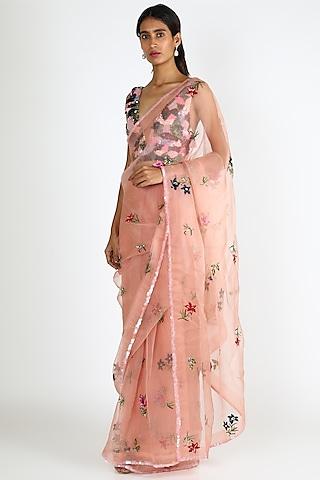 blush pink embroidered saree set