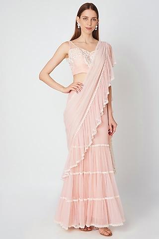 blush pink embroidered saree set