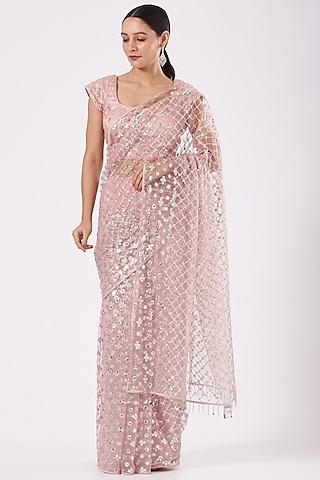 blush pink embroidered saree set