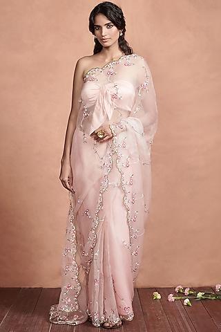 blush pink embroidered saree