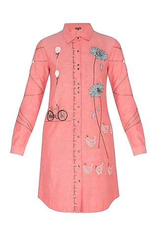 blush pink embroidered shirt dress