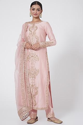 blush pink embroidered straight kurta set
