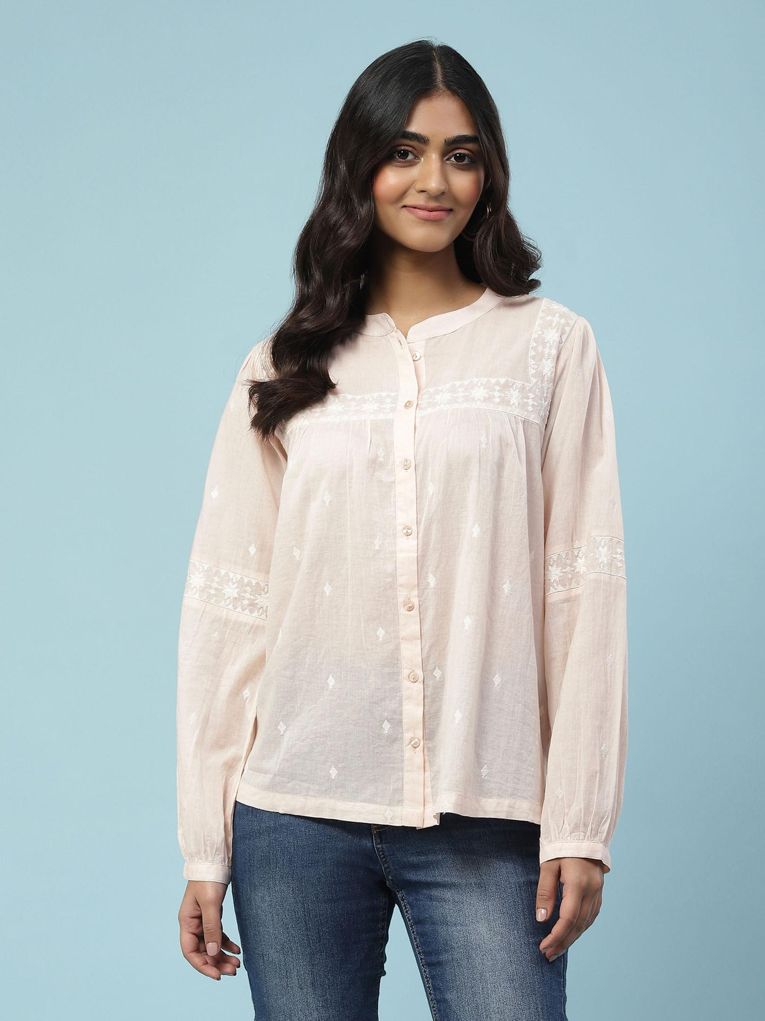 blush pink embroidered top with camisole (set of 2)