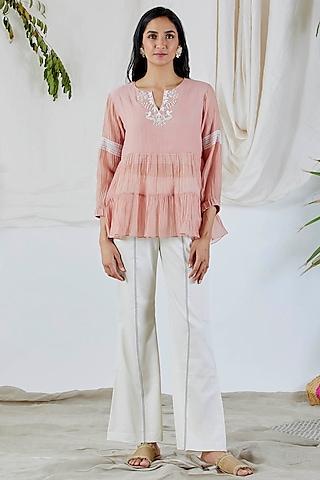 blush pink embroidered top