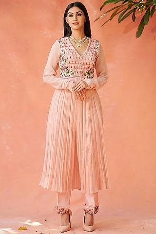 blush pink embroidered tunic set