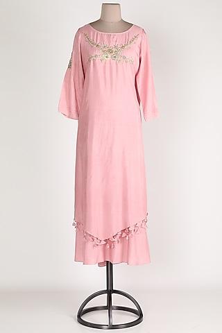 blush pink embroidered tunic with tassels