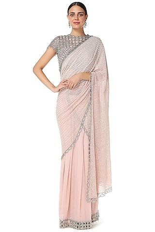 blush pink embroidered two piece saree set