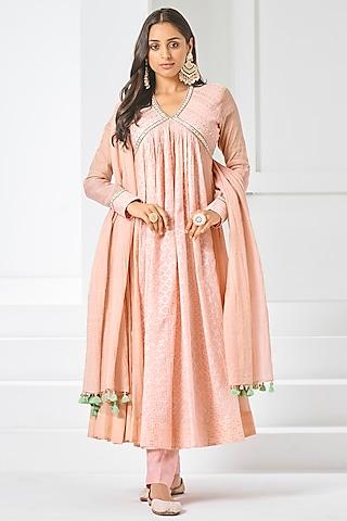 blush pink flat silk & chanderi embroidered anarkali set