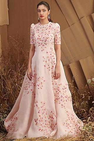 blush pink floral embroidered gown