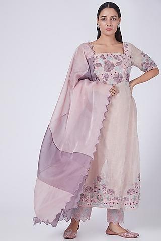 blush pink floral embroidered kurta set