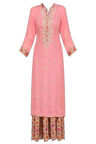blush pink floral embroidered layered long tunic
