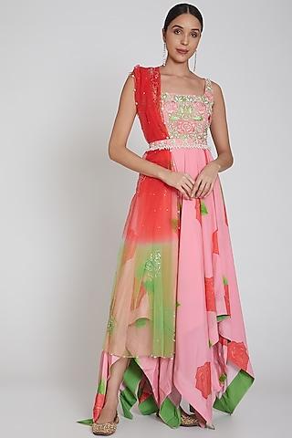 blush pink floral printed anarkali set