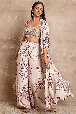 blush pink floral printed cape set