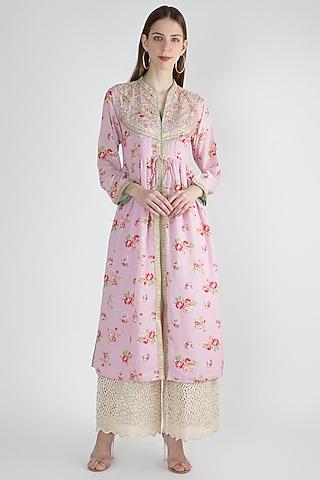 blush pink gathered printed & embellished tunic
