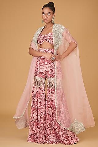 blush pink georgette & organza embroidered cape set