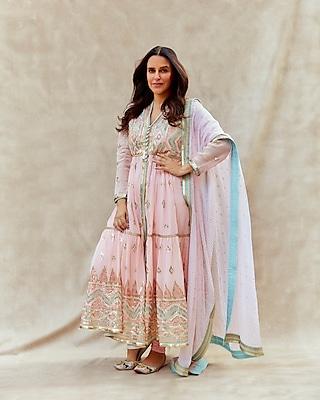 blush pink georgette anarkali set