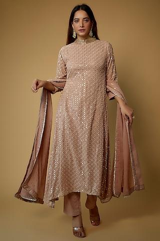 blush pink georgette embellished anarkali set