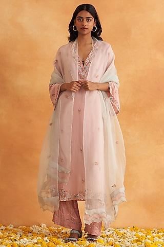 blush pink georgette embellished kurta set