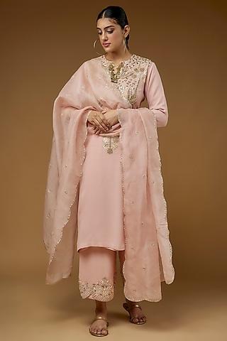blush pink georgette embroidered kurta set