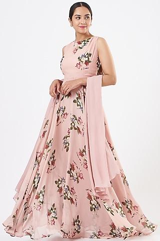 blush pink georgette printed anarkali set