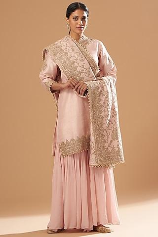 blush pink gharara set in raw silk