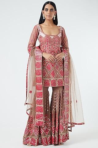 blush pink gharara set with embroidery