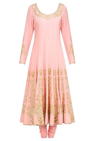 blush pink gold sequin embroidered anarkali and churidaar set