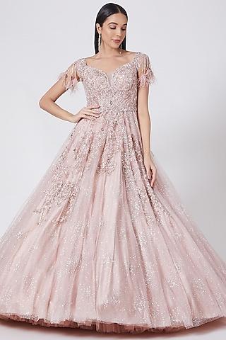 blush pink gown with trail