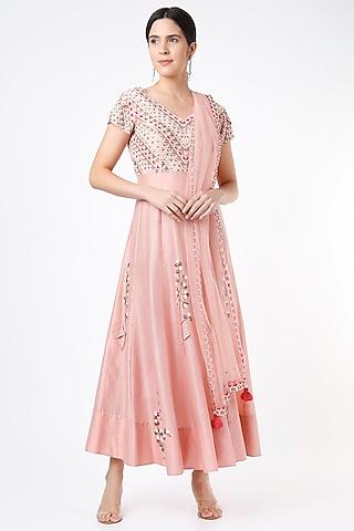 blush pink hand embroidered anarkali set