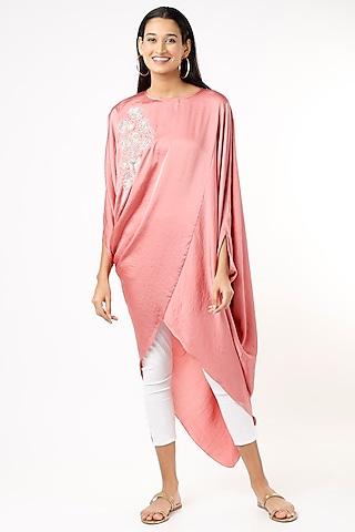 blush pink hand embroidered asymmetrical draped tunic
