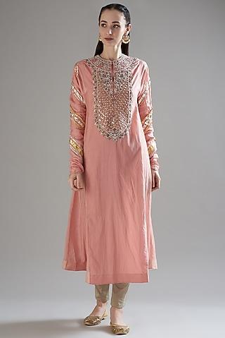 blush pink hand embroidered kurta set