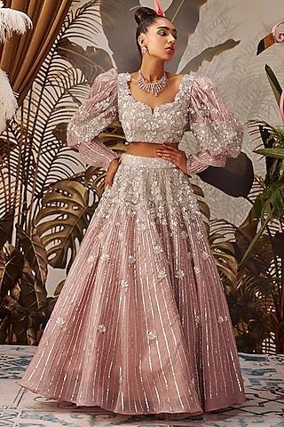 blush pink hand embroidered lehenga set